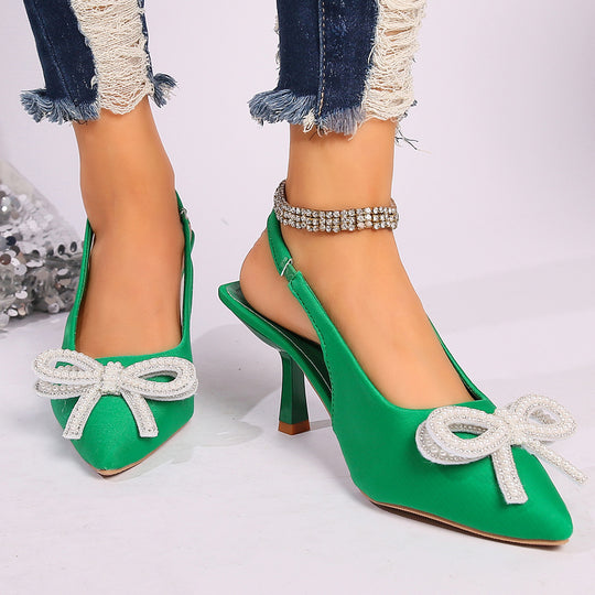 Damen Slingback-Pumps mit glitzerndem Schleifen-Detail und feinem Fersenriemen EB