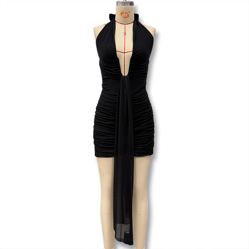 Damen Minikleid mit raffiniertem Tiermuster und tiefem V-Ausschnitt EB