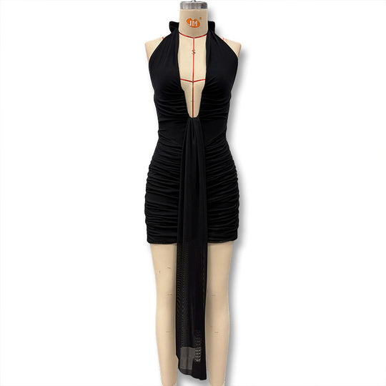 Damen Minikleid mit raffiniertem Tiermuster und tiefem V-Ausschnitt EB