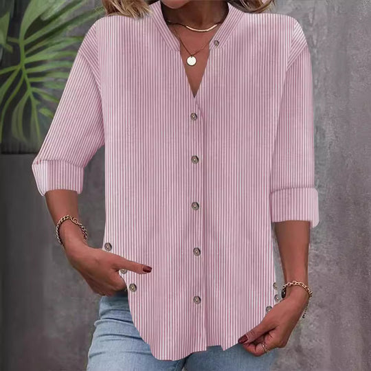 Damen Button-Down Blusenshirt mit eleganten Streifen EB