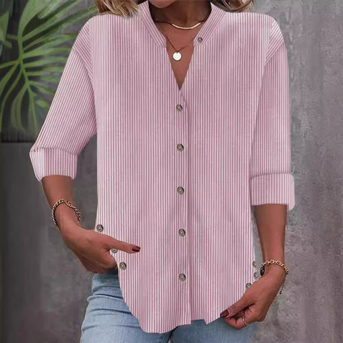 Damen Button-Down Blusenshirt mit eleganten Streifen EB