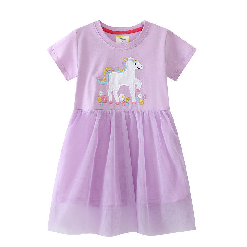 Mädchen Tüllkleid mit feiner Einhorn-Stickerei EB