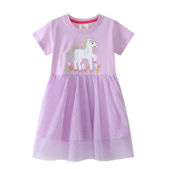 Mädchen Tüllkleid mit feiner Einhorn-Stickerei EB