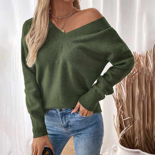 Damen V-Ausschnitt Strickpullover im lässigen Stil EB