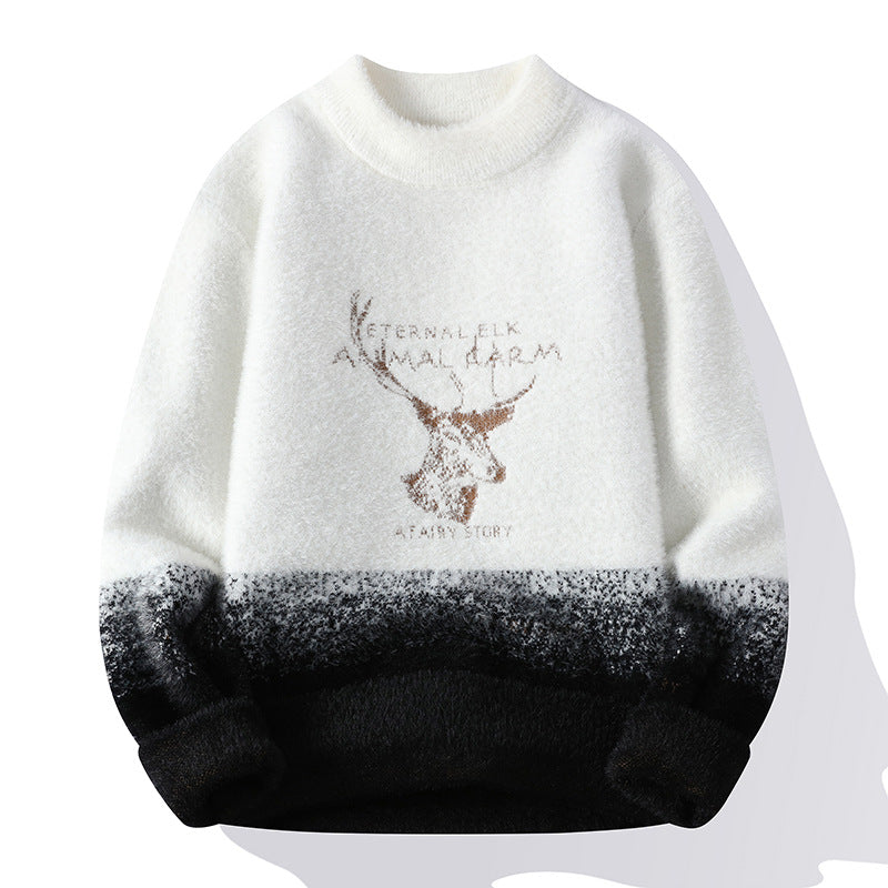 Damen Flauschiger Winterpullover mit kreativem Motiv und hohem Kragen EB