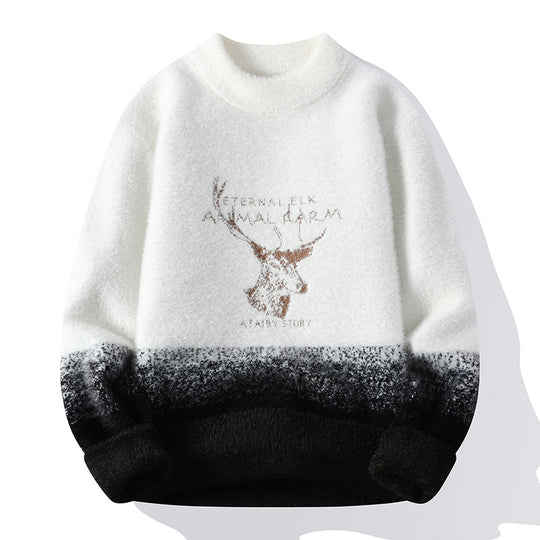 Damen Flauschiger Winterpullover mit kreativem Motiv und hohem Kragen EB