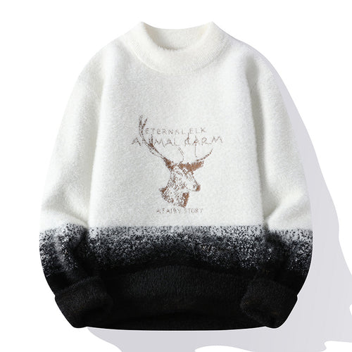 Damen Flauschiger Winterpullover mit kreativem Motiv und hohem Kragen EB