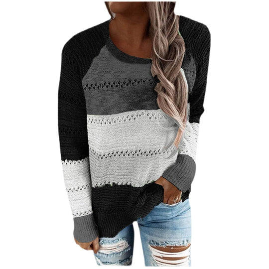 Damen gestreifter leichter Strickpullover EB