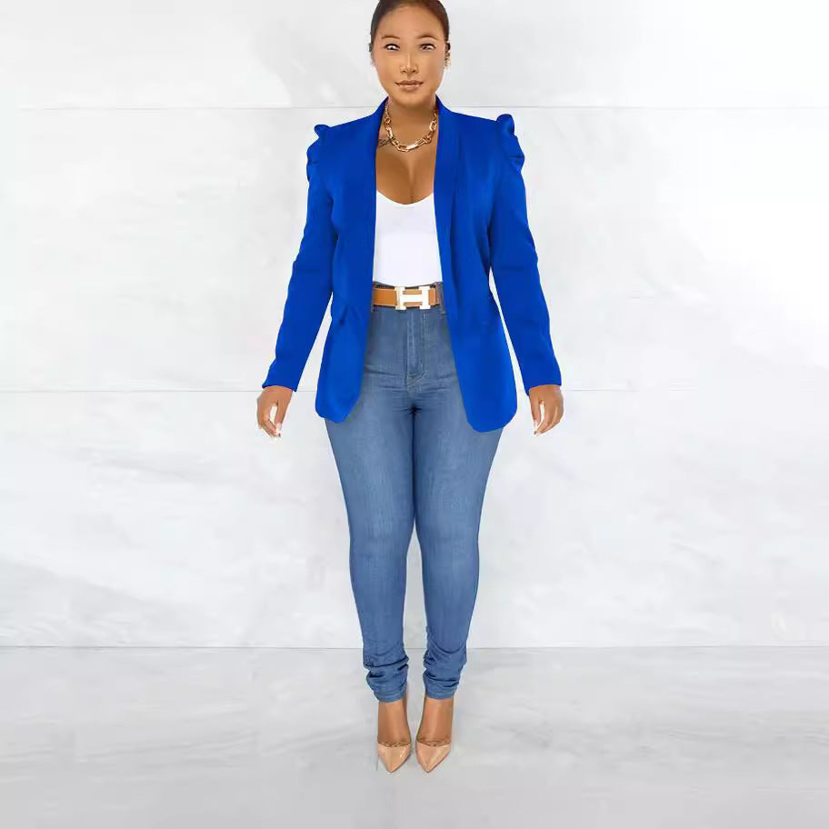 Damen taillierter Blazer mit strukturierten Schulterdetails und offenem Revers EB