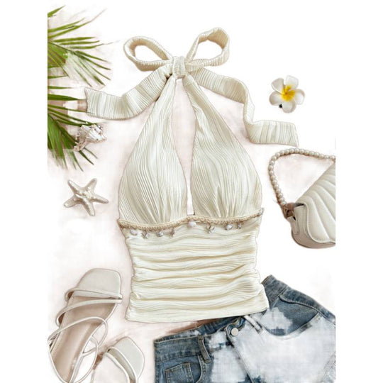 Damen Hochflexibles Crop-Top mit nahtlosem Design und Rüschen EB