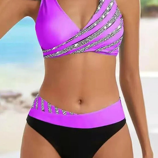 Damen Bikini-Set mit asymmetrischem Oberteil und modernem Wickeldesign EB