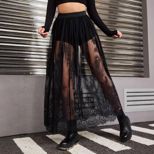 Damen Elegante Spitzen-Maxiröcke mit hohem Bund EB