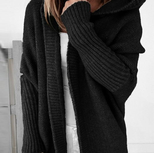Damen Longline Kapuzen-Strickcardigan mit offener Front EB