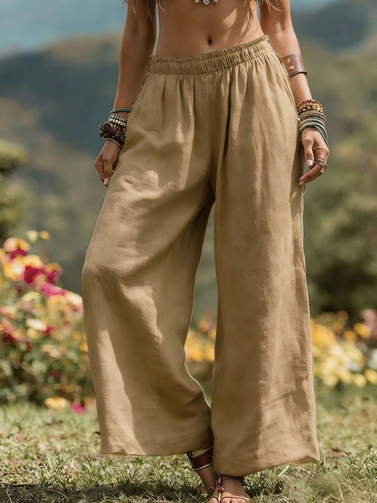 Damen Weit geschnittene Leinenhose EB