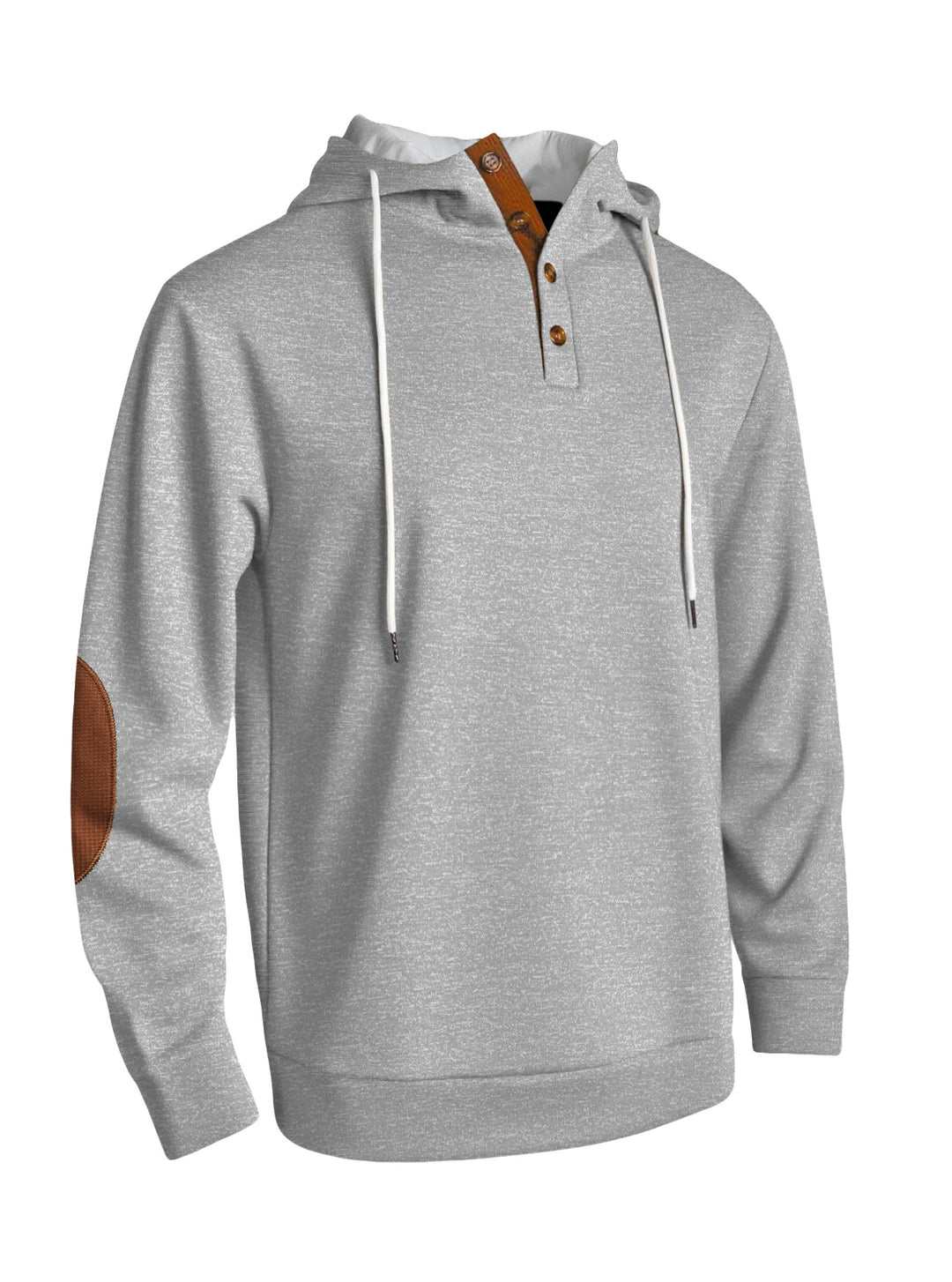 Herren nan Kapuzenpullover im puristischen Freizeitstil mit Henley-Knopfleiste, kontrastierter Kapuzeninnenseite und Ellenbogenaufnähern EB