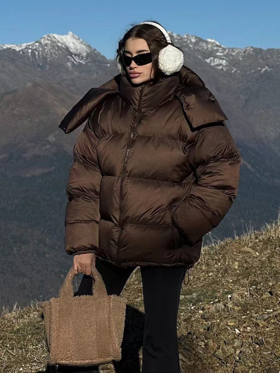 Damen gefütterte Outdoor-Jacke mit hochgeschlossenem Kragen und gestepptem Design EB
