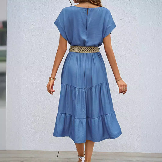 Damen lässiges Midi-Kleid mit voluminösem Rock und lockerer Passform EB