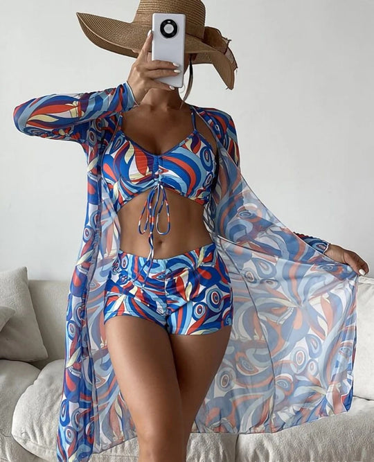 EB | Dreiteilige Bluse mit hoher Taille und langen Ärmeln mit Kordelzug