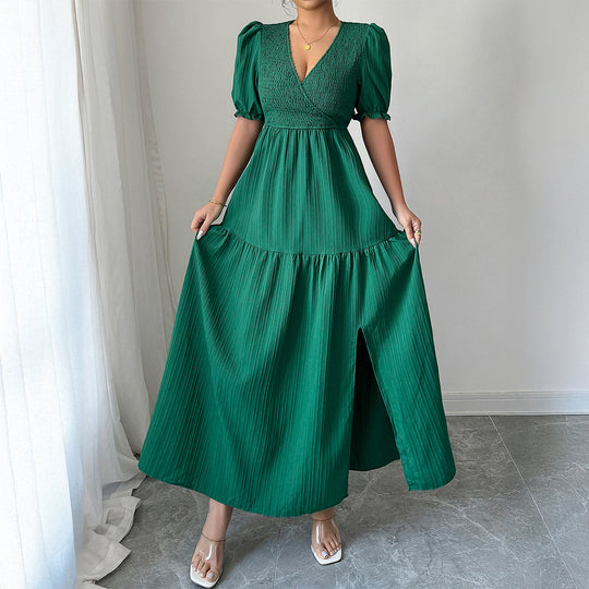 Damen Maxi-Jumpsuit mit gerafften Ärmeln und schwingendem Rock EB