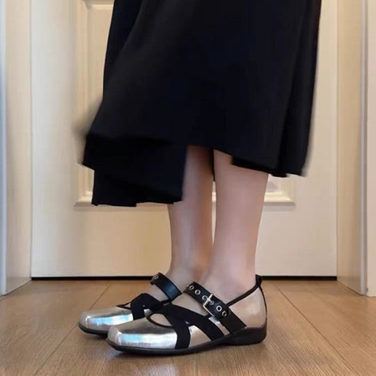 Damen elegante Ballerinas mit modernem Riemchen-Design EB