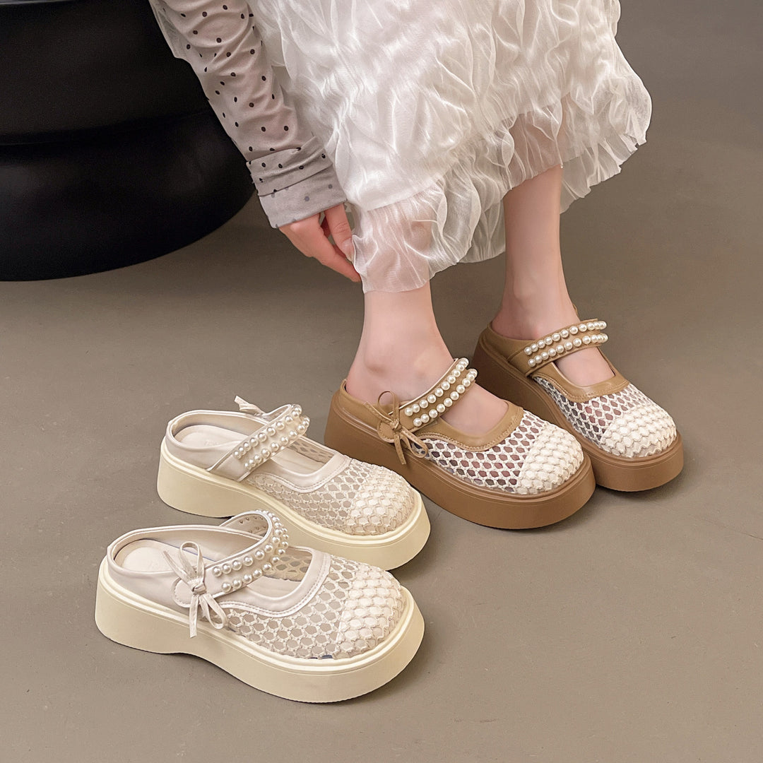 Damen Komfortable und elegante Mules mit Perlverzierung und atmungsaktivem Obermaterial EB