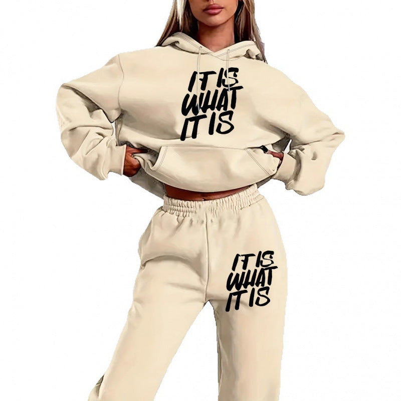 Damen Freizeit-Hoodie und Jogginghose Set mit inspirierendem Schriftzug EB