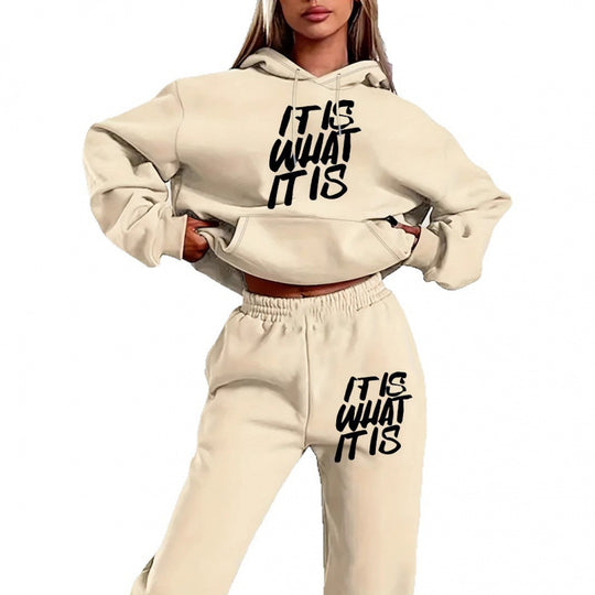 Damen Freizeit-Hoodie und Jogginghose Set mit inspirierendem Schriftzug EB