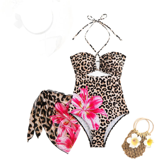 Damen Chic Cut-Out Badeanzug mit floralem Wickelrock EB