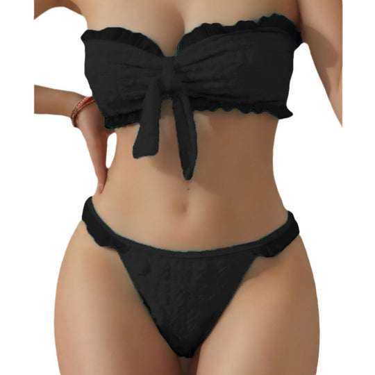 Damen Bandeau-Bikini mit modischen Rüschendetails und verstellbarem Knotendesign EB