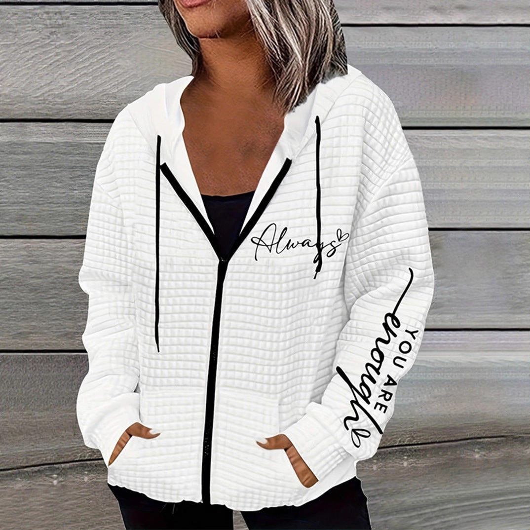 Damen nan oversized Kapuzenjacke mit Reißverschluss, handgeschriebener Typo-Applikation und Kontrast-Eingrifftaschen EB