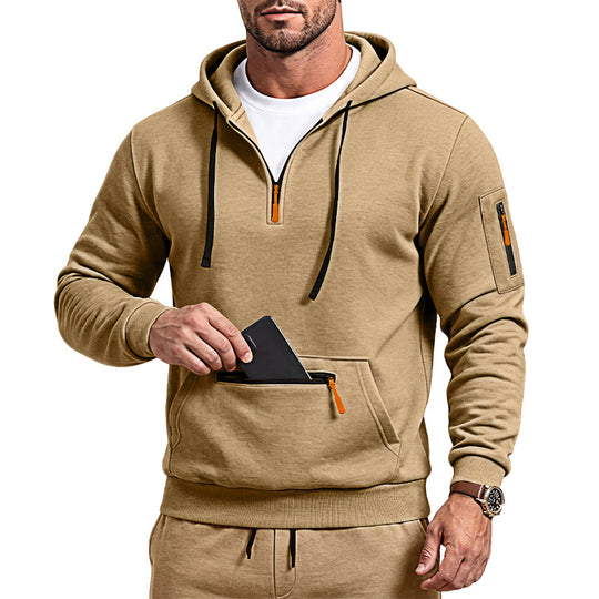 Herren sportlicher Kapuzenpullover mit halbem Reißverschluss und verschließbarer Kängurutasche EB