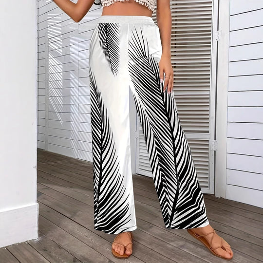 Damen Elegante und luftige Palazzohose mit Palmenmuster EB