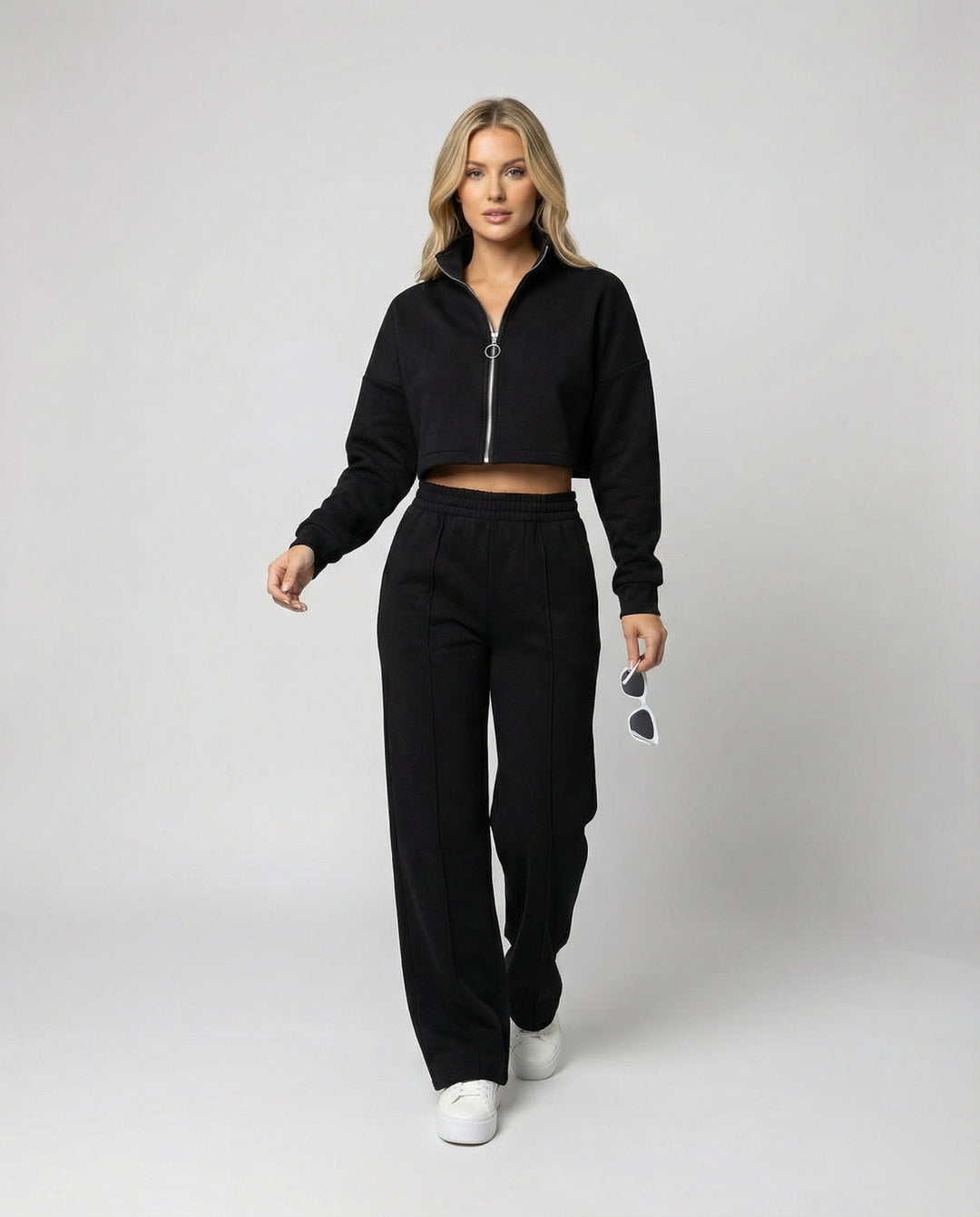 Damen Cropped Fleece-Jacke mit Reißverschluss EB