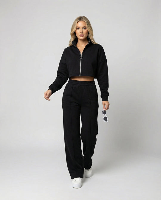 Damen Cropped Fleece-Jacke mit Reißverschluss EB