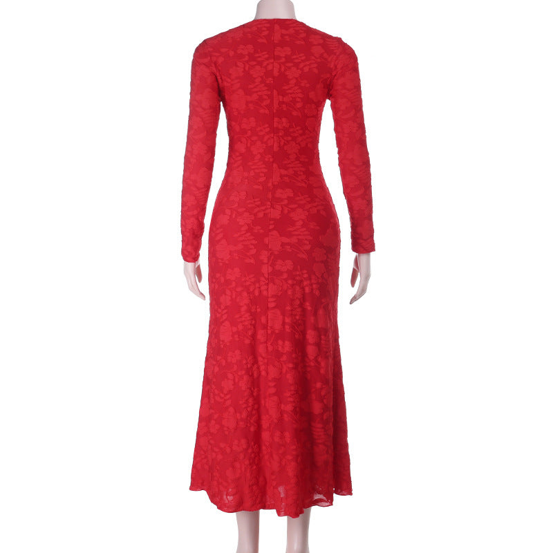 Damen elegantes Maxikleid mit modischem Blumenmuster und raffinierten Langarmdetails EB