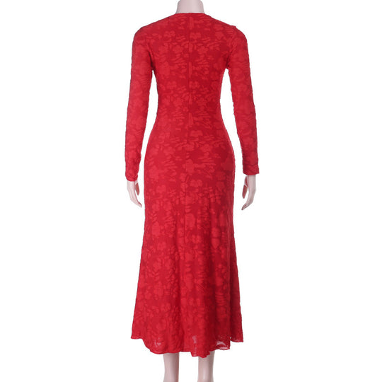 Damen elegantes Maxikleid mit modischem Blumenmuster und raffinierten Langarmdetails EB