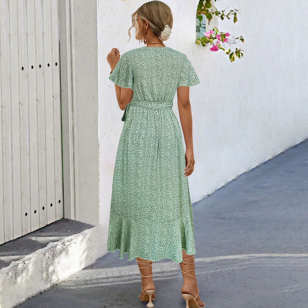 Damen Wickelkleid mit floralen Akzenten und seitlichem Schlitz EB