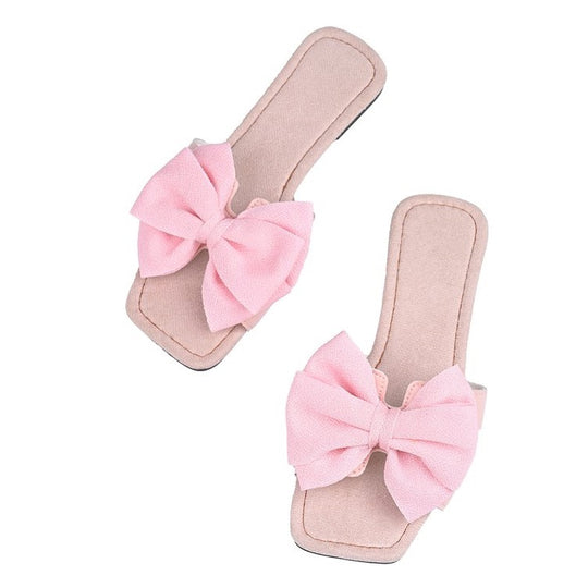 Damen Komfortable Slides mit dekorativer Blumenschleifen-Applikation EB