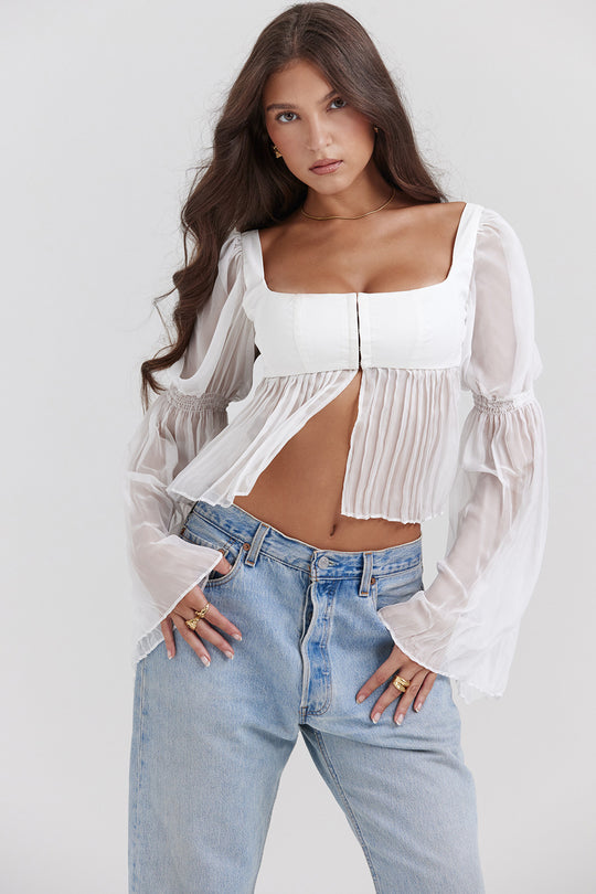 Damen Cropped Bluse mit Puffärmeln EB