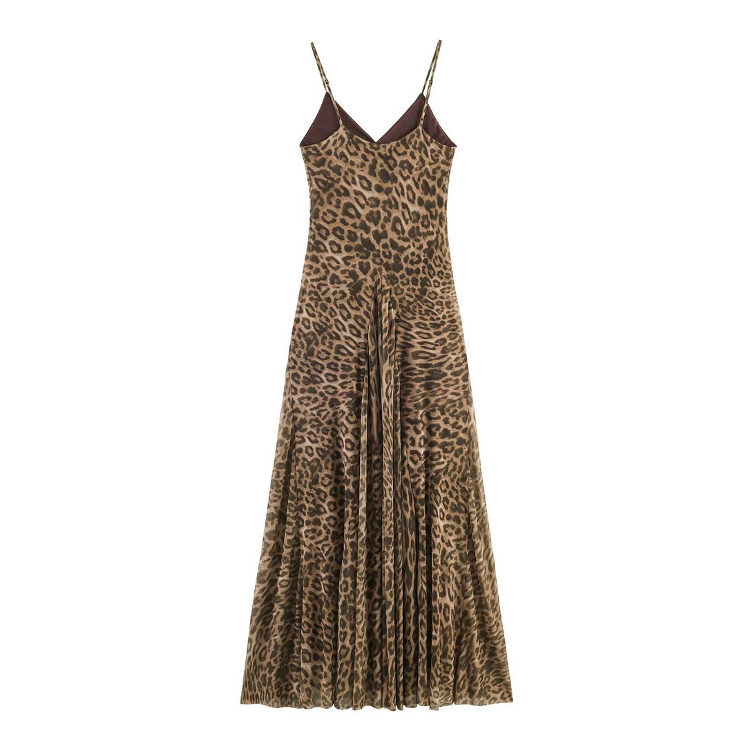 Damen Maxikleid mit elegantem Leo-Print und fließendem Schnitt EB