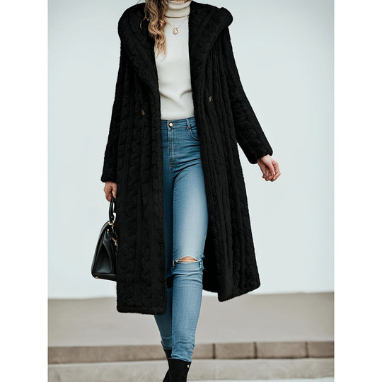 Damen Strickmantel mit Oversized-Kragen und originellen Zopfmuster EB