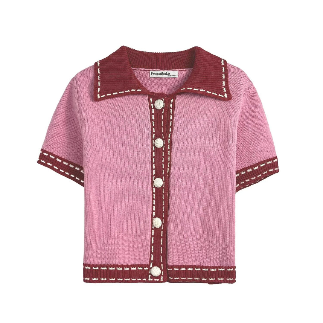 Damen Kurzarmpullover mit kontrastierenden Details EB