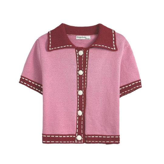 Damen Kurzarmpullover mit kontrastierenden Details EB