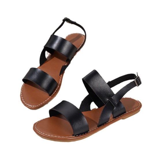 Damen Sommerliche Ledersandalen mit verstellbarem Riemendesign EB