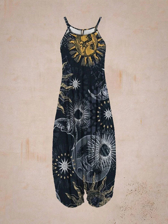 Damen entspanntes Jumpsuit mit grafischem Print und verstellbaren Trägern EB