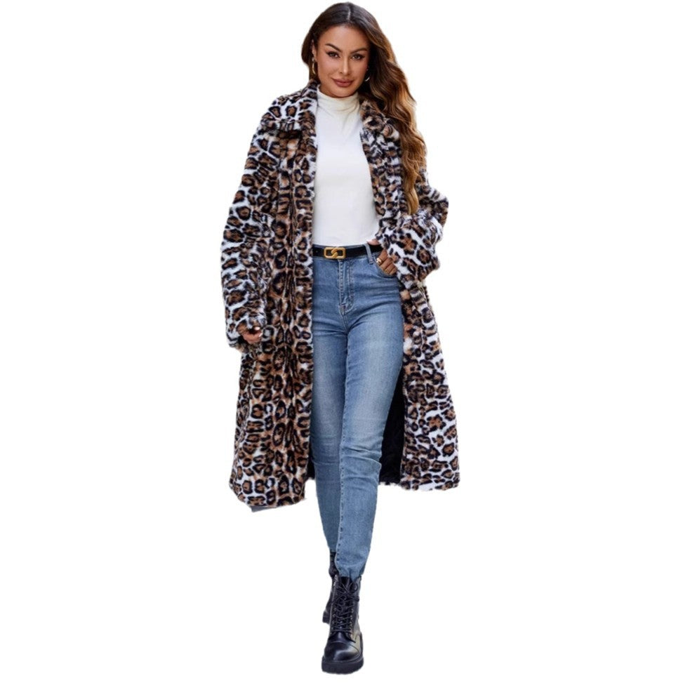Damen Longblazer aus flauschigem Kunstfell mit modischem Schlangenmuster EB