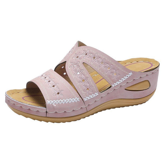 Damen Komfortable Wedge-Pantoletten mit floralem Design EB