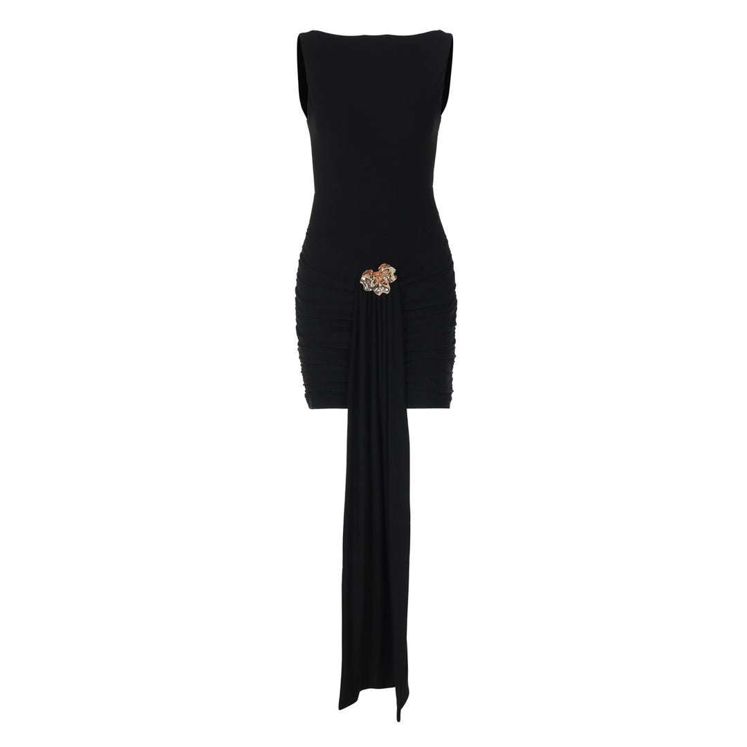 Damen Figurbetontes Kleid mit eleganter Drapierung und Schmuckdetails EB