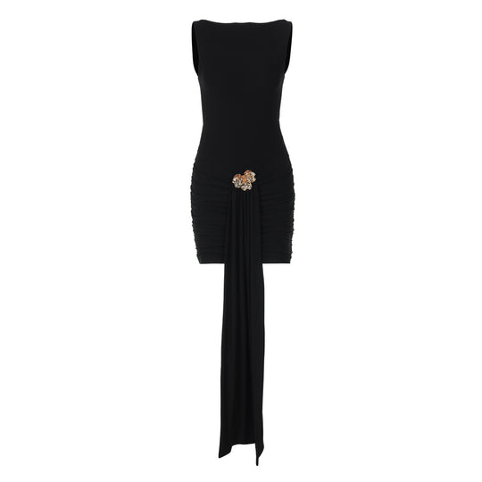 Damen Figurbetontes Kleid mit eleganter Drapierung und Schmuckdetails EB