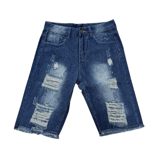 Herren Destroyed Denim-Shorts mit unregelmäßigem Saum und modischen Rissdetails EB